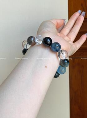 天然水晶多宝手串海蓝宝鹰眼石小众高级感原创设计手工制作款手链