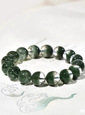 绿幽灵聚宝盆天然水晶手链手串珍藏级念珠巴西产单圈女男饰品