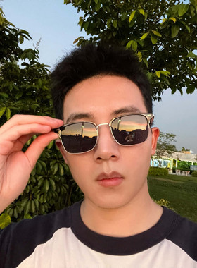 野良眼镜防紫外线半框复古男士