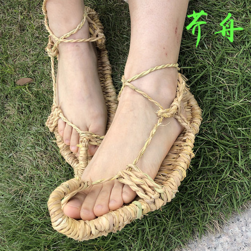 手工草鞋编织麻鞋红军怀旧男士日式凉鞋夏季复古女搞笑稻草鞋个性 - 图3