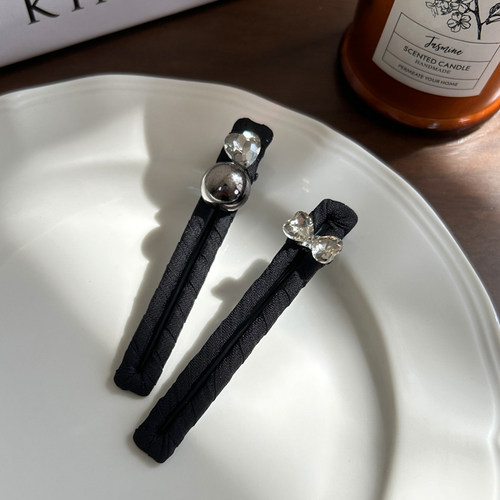 水钻鸭嘴夹前额刘海一字侧边夹发夹子头饰头发卡子女碎发黑色发饰 - 图0