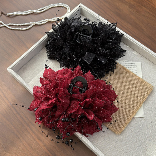 高级感大号花朵头发抓夹发夹子头饰发卡女鲨鱼夹后脑勺显发量流苏 - 图3