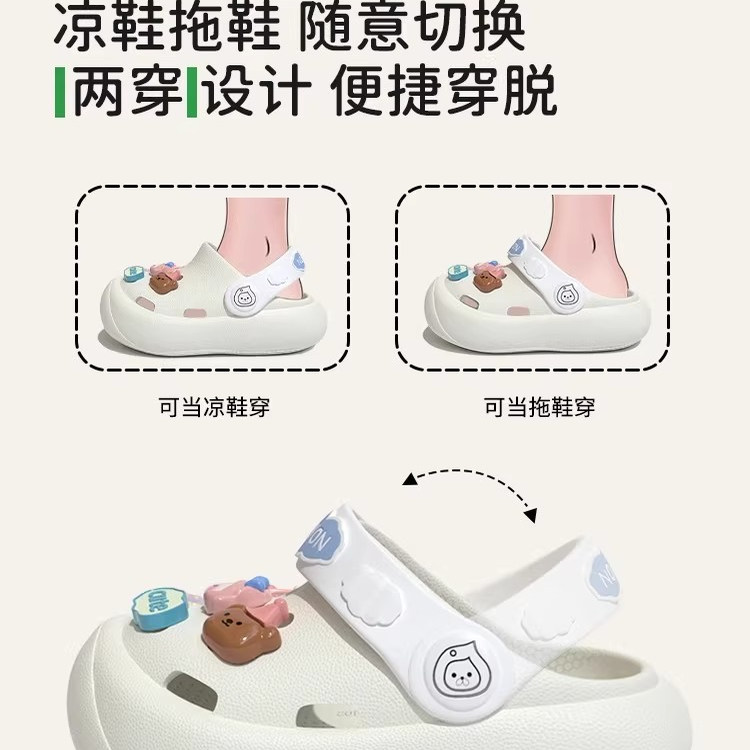 日本OFFCAT明星同款儿童洞洞鞋男女童夏季卡通防撞包头宝宝拖鞋 - 图1