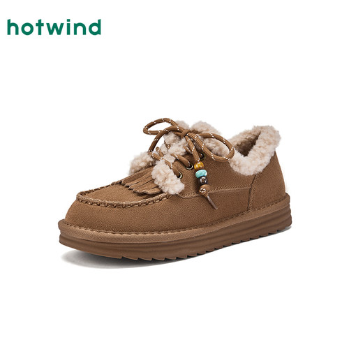 热风加绒毛毛鞋女2025年冬季新款保暖加厚雪地靴杏色百搭纯色棉鞋 - 图0