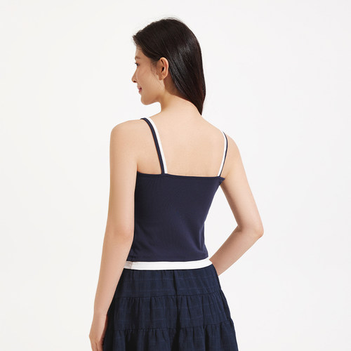 热风2026年夏季新款女士假两件吊带拼色休闲内搭打底衫吊带上衣 - 图0