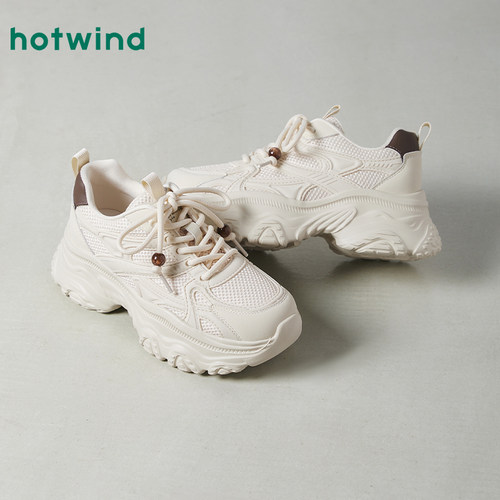 热风百搭老爹鞋女款2026年春季新款厚底增高运动休闲鞋米色女鞋子 - 图3