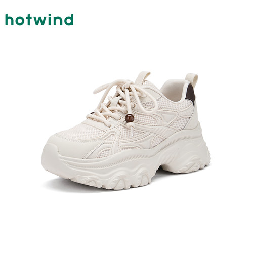 热风百搭老爹鞋女款2026年春季新款厚底增高运动休闲鞋米色女鞋子 - 图0