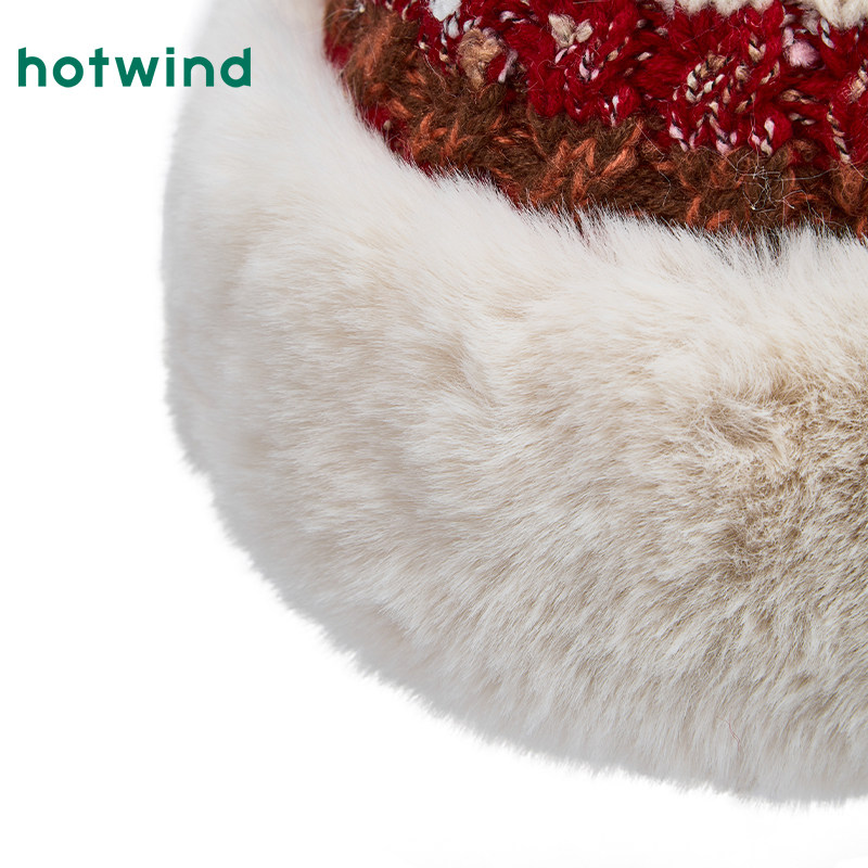 热风女士帽子2025年冬季新款绞花拼色厚盆帽毛绒保暖毛线盆帽,淘宝优惠券,粉丝福利购,淘宝优惠卷