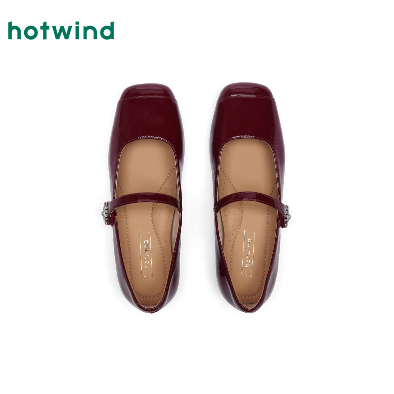 热风平底玛丽珍鞋女2025年秋季新款法式浅口单鞋酒红气质女鞋百搭,淘宝优惠券,粉丝福利购,淘宝优惠卷