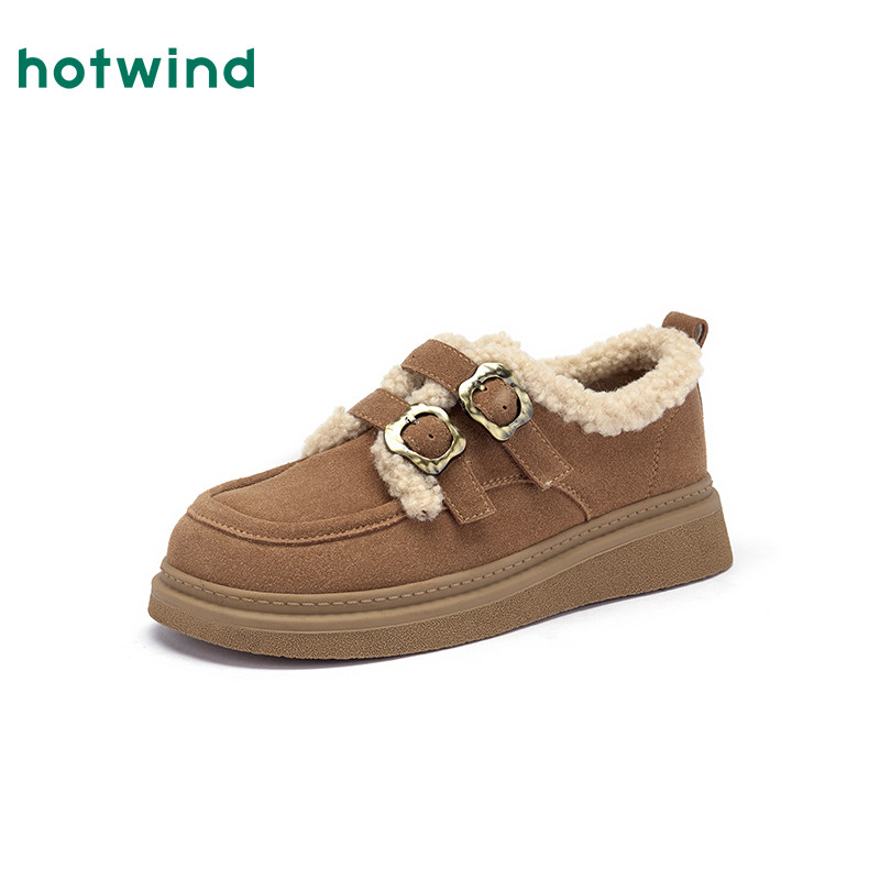 热风复古乐福鞋女款2025年冬季新款美拉德毛毛鞋加绒棉鞋棕色女鞋,淘宝优惠券,粉丝福利购,淘宝优惠卷