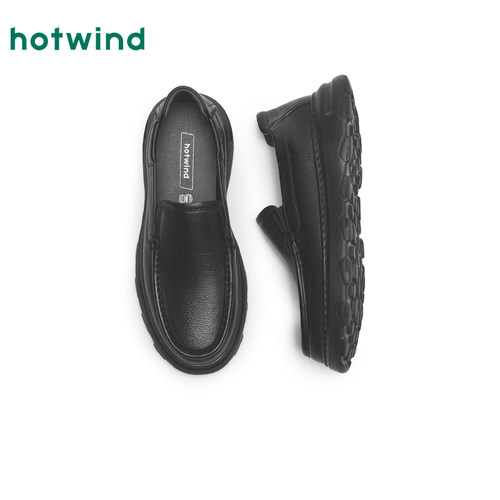 热风男鞋秋季新款男士黑色时尚休闲皮鞋厚底增高百搭乐福鞋 - 图3