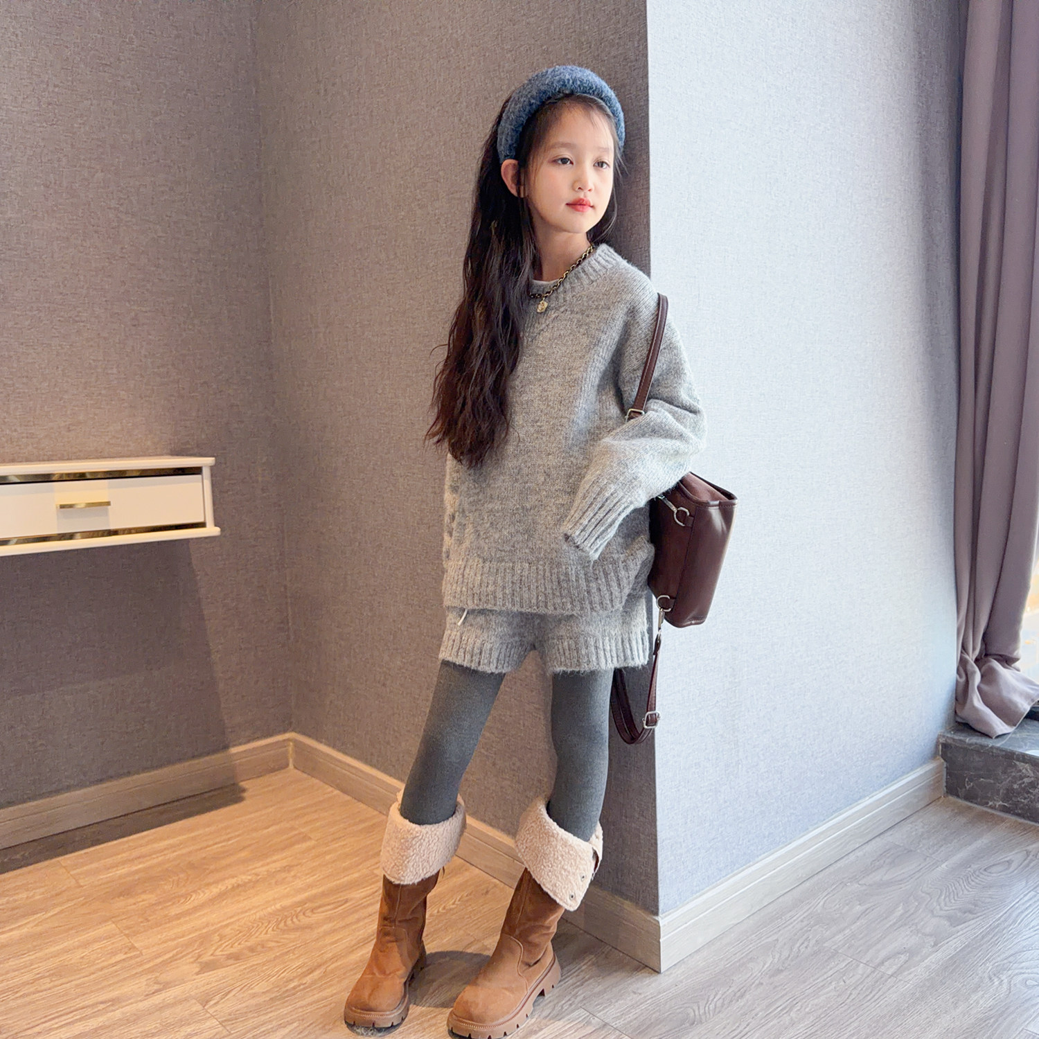 女童韩系针织套装秋冬2026新款时尚女孩酷飒慵懒风毛衣短裤两件套,淘宝优惠券,粉丝福利购,淘宝优惠卷