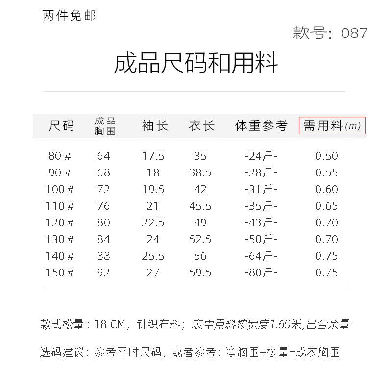 087儿童插肩袖T恤纸样做衣服样板亲子装纸样大全素衣彼时鑫悦针织-图0