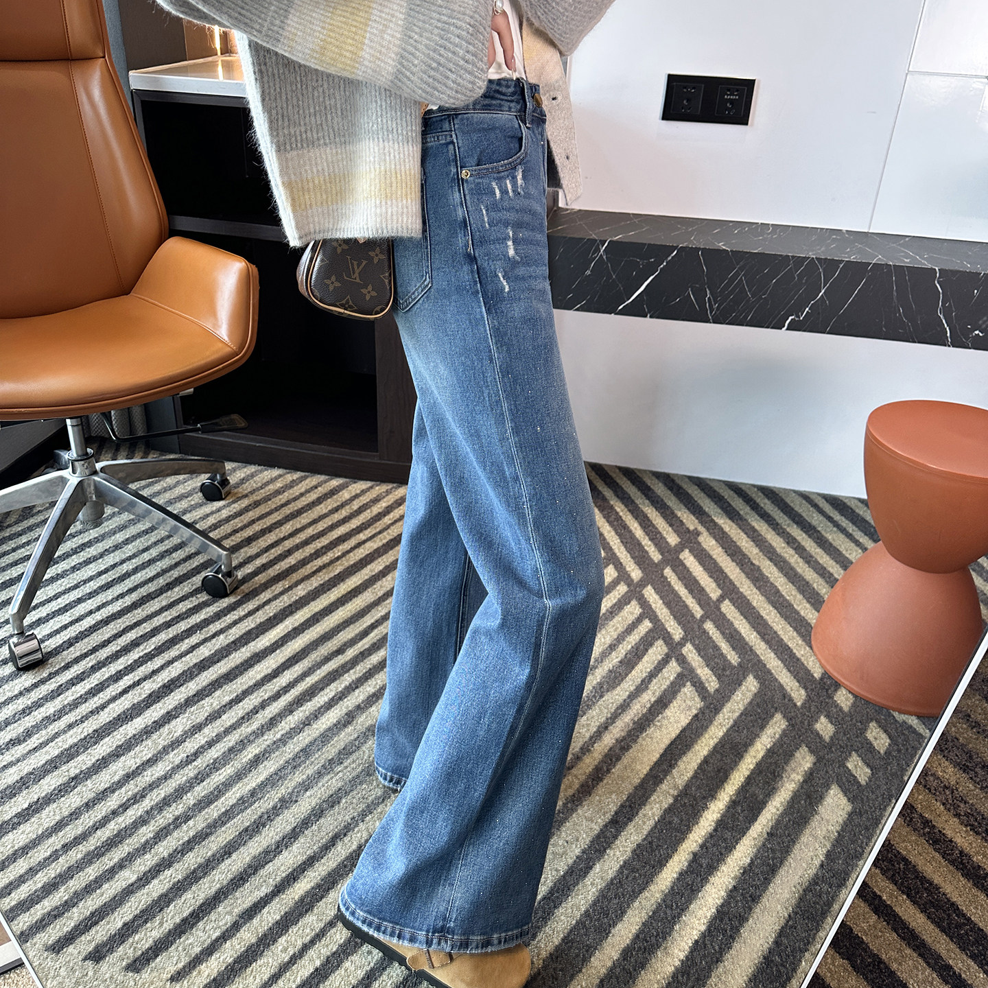 回头率敲高！~设计感破洞烫钻筒喇牛仔裤女春新宽松阔腿喇叭长裤,淘宝优惠券,粉丝福利购,淘宝优惠卷