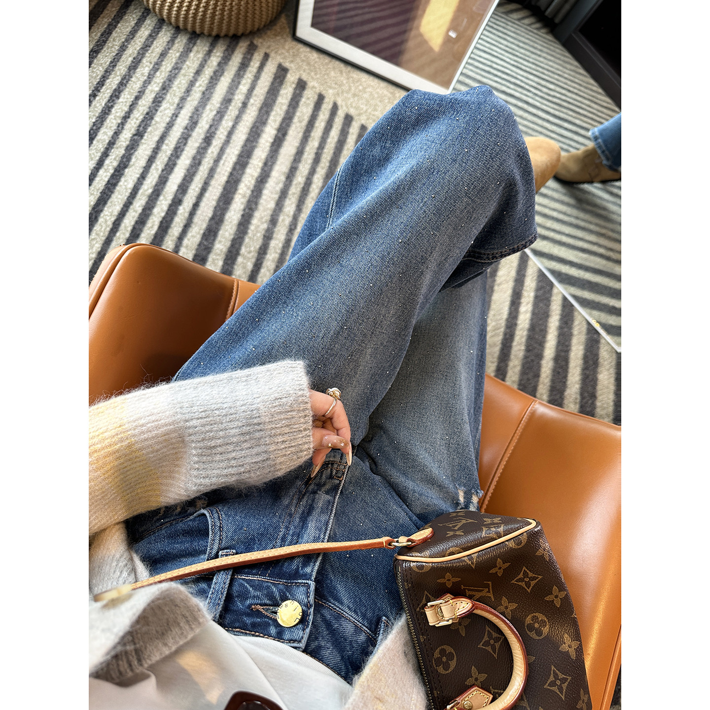 回头率敲高！~设计感破洞烫钻筒喇牛仔裤女春新宽松阔腿喇叭长裤,淘宝优惠券,粉丝福利购,淘宝优惠卷