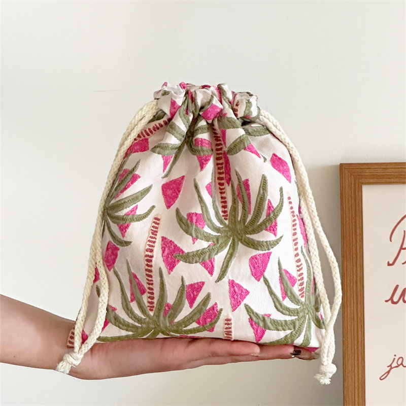 小清新椰子树化妆包刺绣布艺收纳袋包帆布内胆包证件包粉刷包笔袋,淘宝优惠券,粉丝福利购,淘宝优惠卷