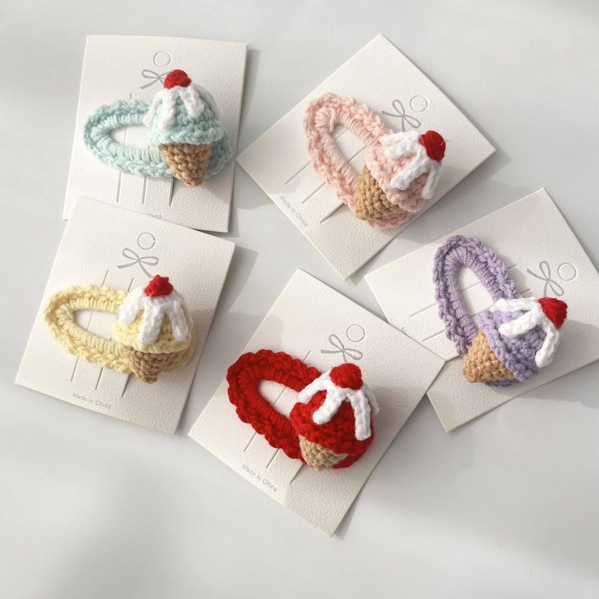 手工毛线钩织发夹成品冰淇淋可爱小卡子立体马卡龙色系全包不伤发,淘宝优惠券,粉丝福利购,淘宝优惠卷