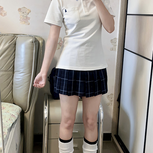 【小谷】原创夏季基础款POLO衫日系学生T恤狗皮皮jk制服 - 图1