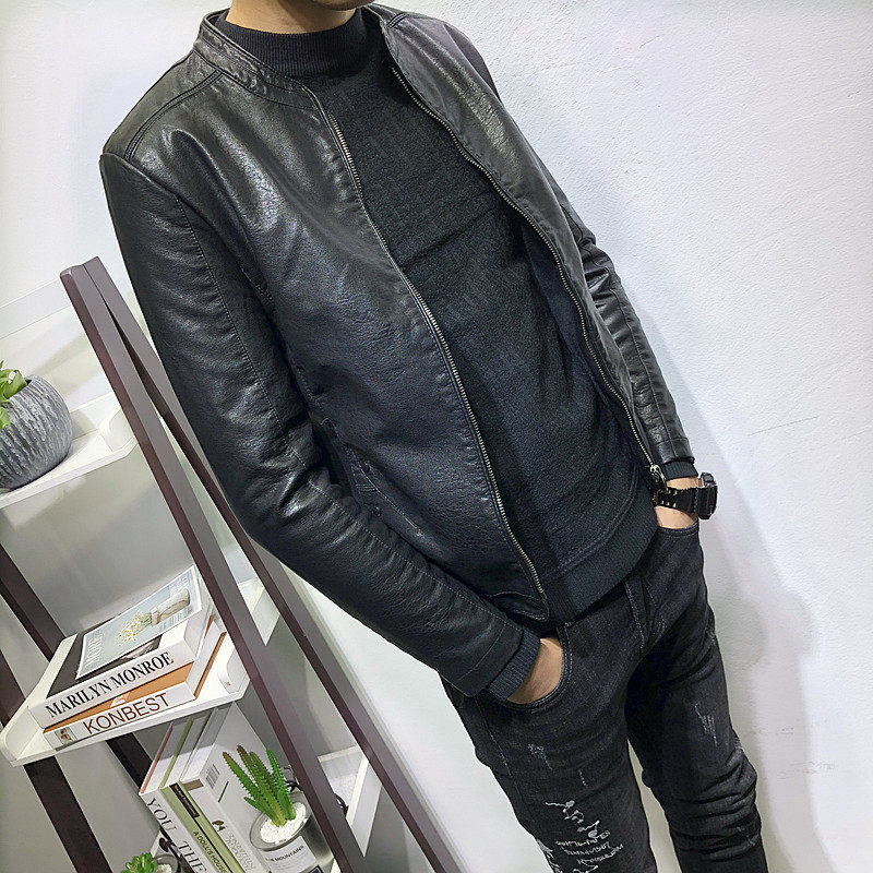立领皮衣潮男春新韩版修身显瘦百搭皮夹克外套社会人抖音同款ins,淘宝优惠券,粉丝福利购,淘宝优惠卷