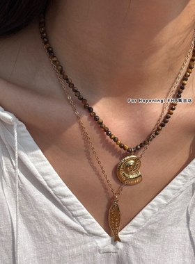 钛钢天然石海洋元素项链串珠