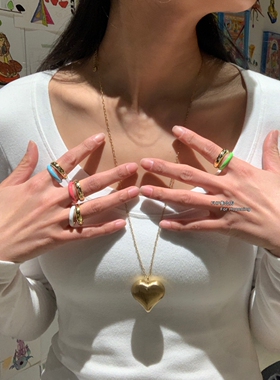 手工滴油小众设计彩色双圈戒指