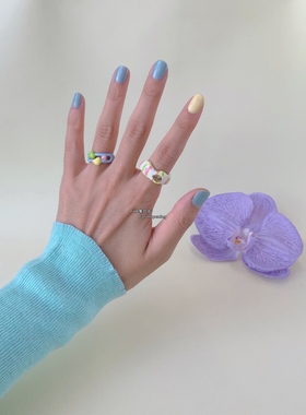 金属奶油甜妹手工滴油开口戒指