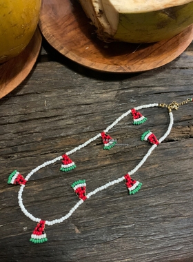 手工串珠西瓜披萨椰子树元素项链