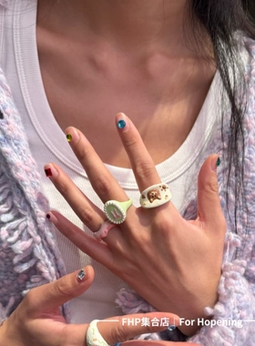 甜酷辣妹手工滴油戒指多巴胺