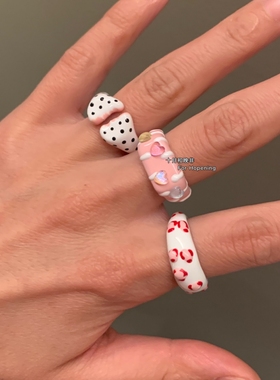 粉色豹纹波点风手工滴油戒指