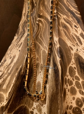 黑金锆石链条双层设计项链轻奢风