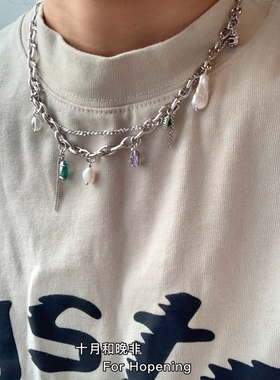 珍珠天然石锁骨链小众设计