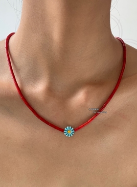 天然贝壳雏菊小花串珠项链锁骨链