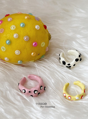 十月和晚非 波点风不规则几何拼色手工滴油戒指 小众Y2K潮酷指环