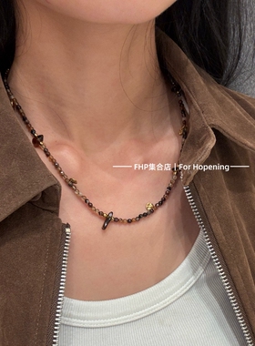 时髦感美拉德风手工串珠项链