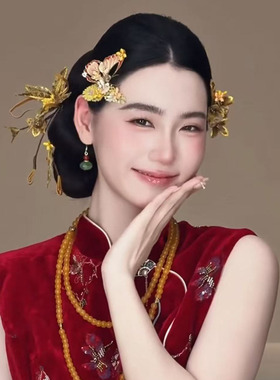 新中式新娘花朵蝴蝶头饰套装