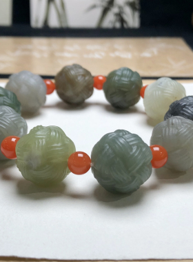 和田玉多宝手串中国如意结男款玉石手饰白玉碧玉糖玉