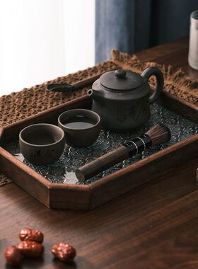 海棠玻璃胡桃色木质果盘