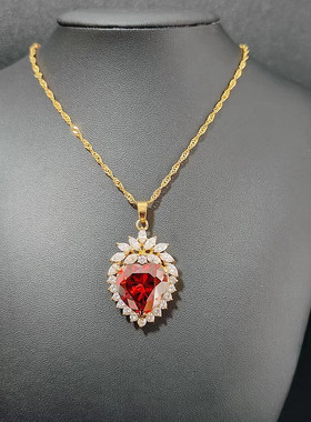 人工鸽血红宝石新娘宴会吊坠项链