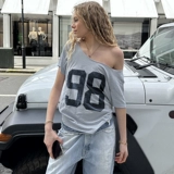 Rockmore [American Retro] цифровой печать вырез на свободный T -Fork Hot Girl Street Leisure Top