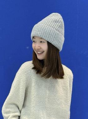 秋冬毛线帽子简约翻边羊毛混纺