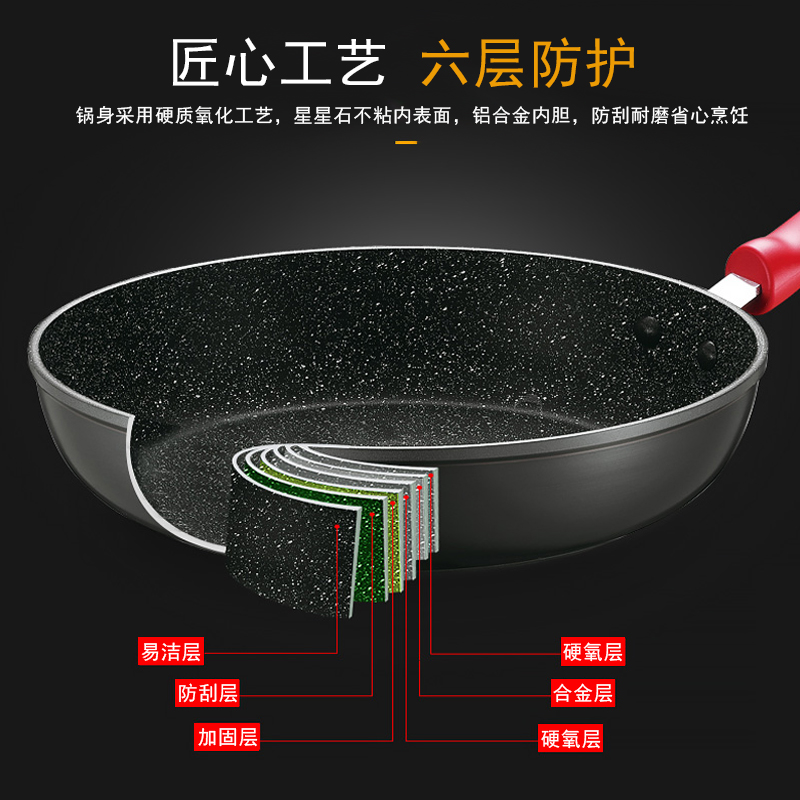 苏泊尔星星石麦饭石不粘煎炒锅平底牛排平底锅煎饼家用电磁炉煎锅-图0