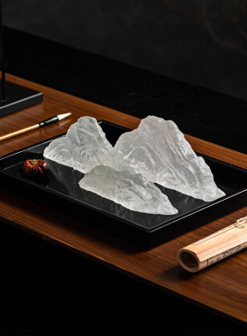 新古典创意中式透明石头假山艺术摆件茶室软装饰品办公室书桌摆设