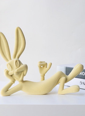 网红兔八哥植绒电镀克莱因兔子卡通现代客厅电视柜玄关工艺品摆件