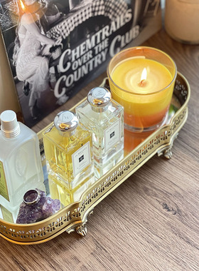 美式欧式轻奢家居饰品进口黄铜镜面托盘客厅茶几收纳摆件玄关装饰