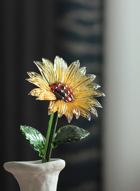 淄博琉璃向日葵仿真花摆件家居桌面装饰玫瑰玻璃插花高级感假花束