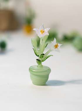 琉璃荷花百合五彩花小摆饰家居装饰清新创意可爱治愈系生日礼物