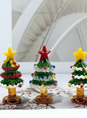 迷你琉璃实心圣诞树摆件圣诞氛围精致手工玻璃艺术家居装饰小礼品