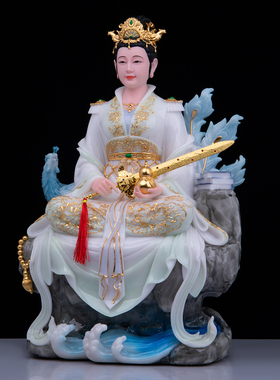 汉白玉彩绘家用九天玄女神像