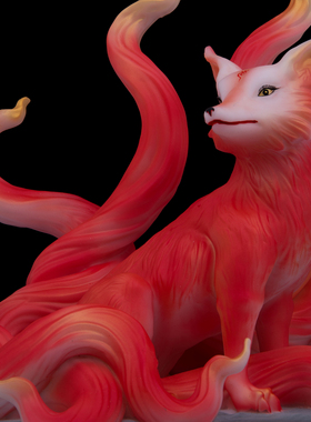 九尾狐汉白玉家用小狐狸摆件