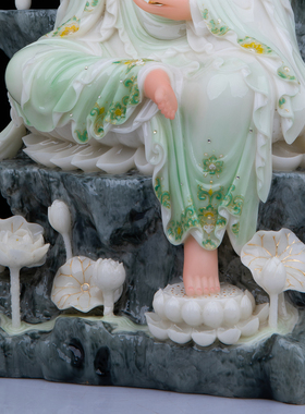 汉白玉自在观音菩萨佛像家用供奉